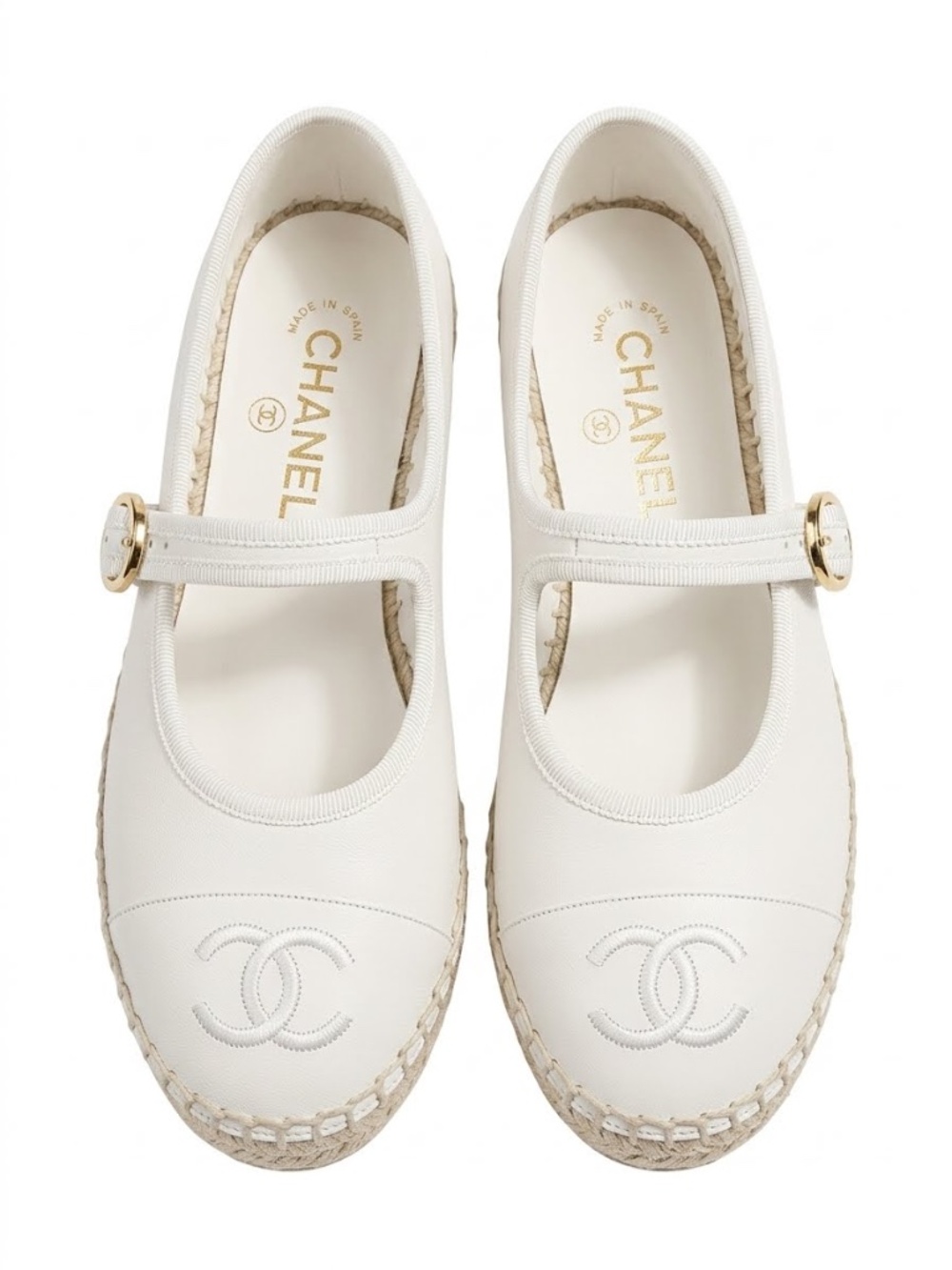 Authentic Chanel by Matthieu Blazy White Leather CC Mary Jane Flats EU 37
